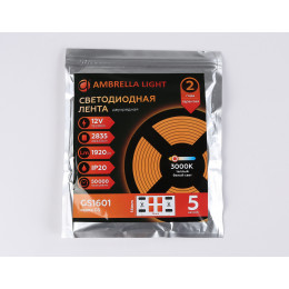 GS1601 2835 240Led/ 19.2W m/ 12V IP20 3000K/ 5000*14*1.2mm (2 конт.)