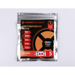 GS1001 2835 60Led/ 4.8W m/ 12V IP20 3000K/ 5000*8*1.2mm (2 конт.)