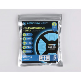 GS1703 2835 240Led/ 24W m/ 12V IP20 6500K/ 5000*10*1.2mm (2 конт.)