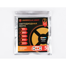 GS1301 2835 180Led/ 14.4W m/ 12V IP20 3000K/ 5000*8*1.2mm (2 конт.)