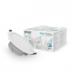 Светильник Gauss Basic Downlight круг 9W 720lm 4000K 185-250V IP54 110*44 белый LED 1/40