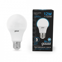 Лампа Gauss A60 12W 1200lm 6500K E27 LED 1/10/50