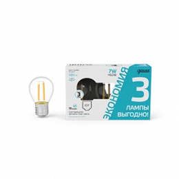 Лампа Gauss Filament Шар 7W 580lm 4100К Е27 LED (3 лампы в упаковке) 1/20
