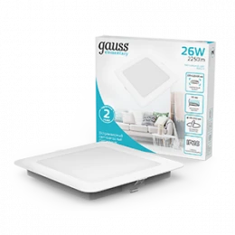 Светильник Gauss Elementary Downlight квадрат 26W 2250lm 4000K 170-260V IP20 220*26 белый LED 1/40