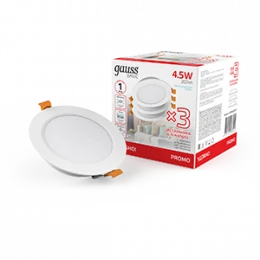 Светильник Gauss Basic Downlight круг 4,5W 300lm 4000K 170-260V IP20 95*26 белый (3шт. в упак.) LED 1/40