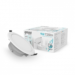 Светильник Gauss Basic Downlight круг 9W 720lm 4000K 185-250V IP54 110*44 белый LED 1/40