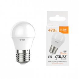 Лампа Gauss Basic Шар 5,5W 470lm 3000K E27 LED 1/10/100